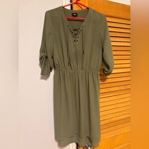 Olive green dress, above knee. Size M.